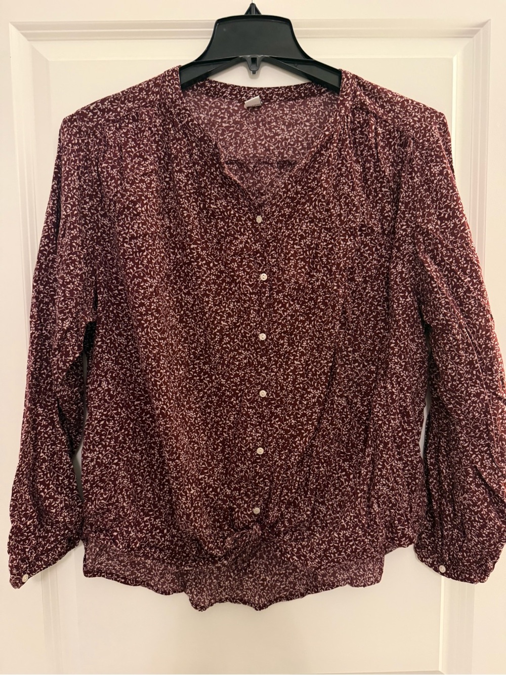 Old Navy Maroon Floral Button-Front Blouse